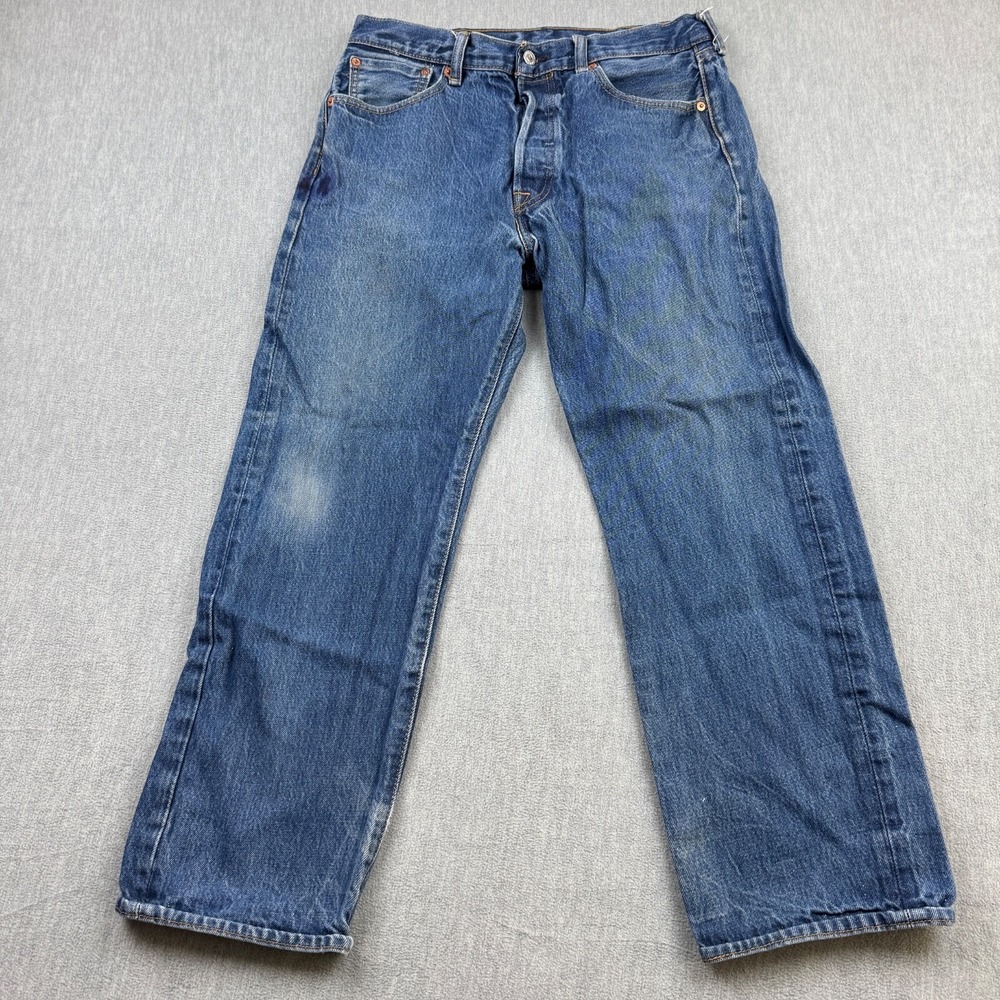 Levis 501 Jeans Mens 34X30 Fit 32X28 Blue Denim Button Fly Straight Leg Modern